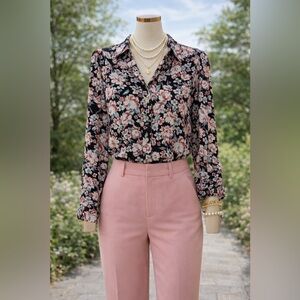 LC Lauren Conrad Floral Button Down Shirt - Black and Pink